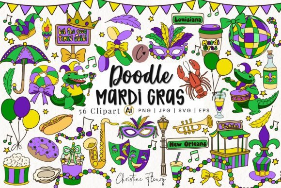 56 Doodle Mardi Gras Clipart Bundle Review