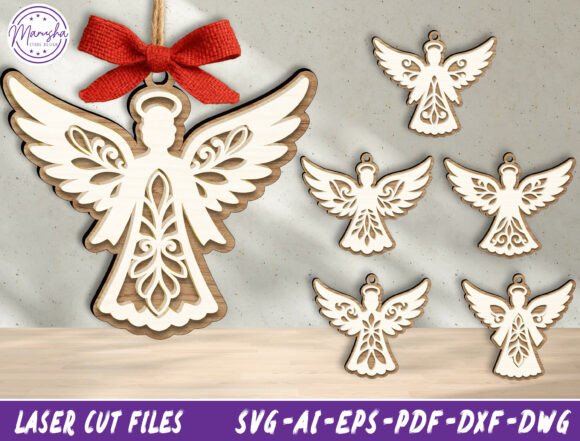 Angel Ornament Laser Cut File SVG Bundle for Winter Amp