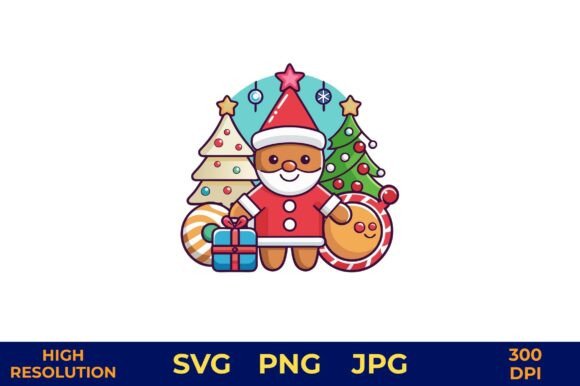 Cheerful Santa with Gifts and Tree: A Festive Graphic