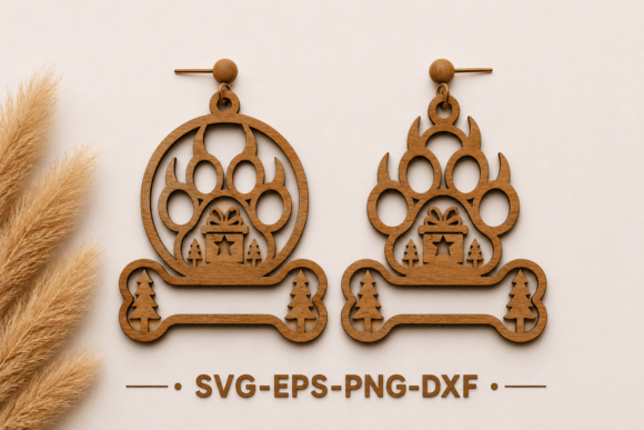 Christmas Bear Paw Earrings SVG for Winter Amp Projects