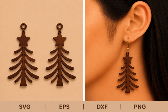Christmas Tree Earrings SVG for Laser Cutting