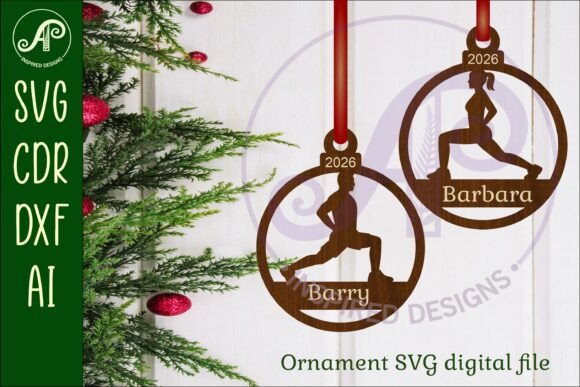 Cross Fit Lunge Christmas Ornament SVG for Laser Cutting