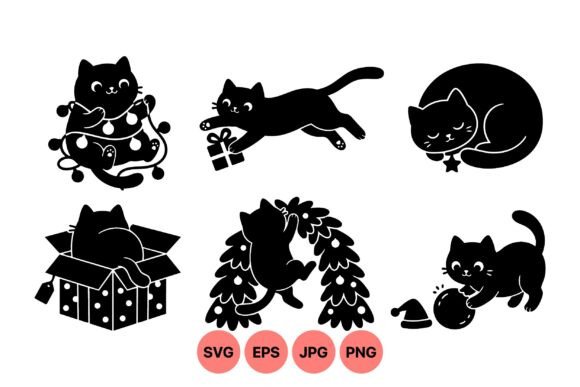 Cute Black Cat Holiday SVG Set: Perfect for Festive Graphics
