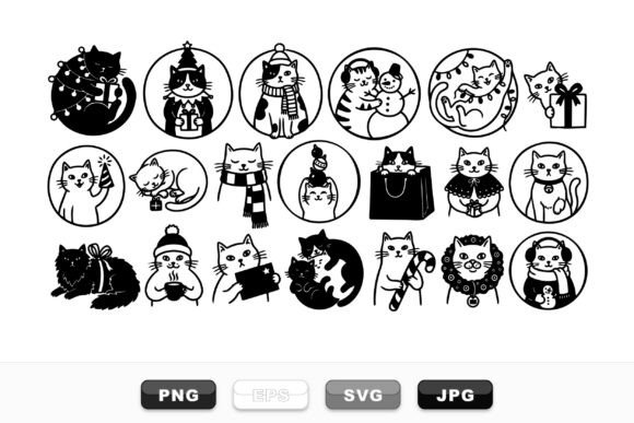 Cute Holiday Cat Clipart Set for Graphics and Illustrations