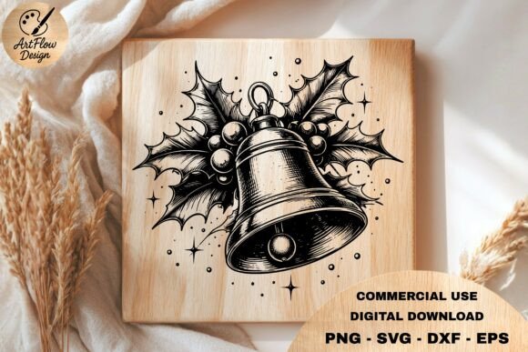Festive Christmas Bell Holly SVG for Laser Engraving