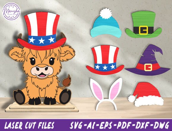 Highland Cow Interchangeable Hat SVG for Home Decor and Laser Cutting