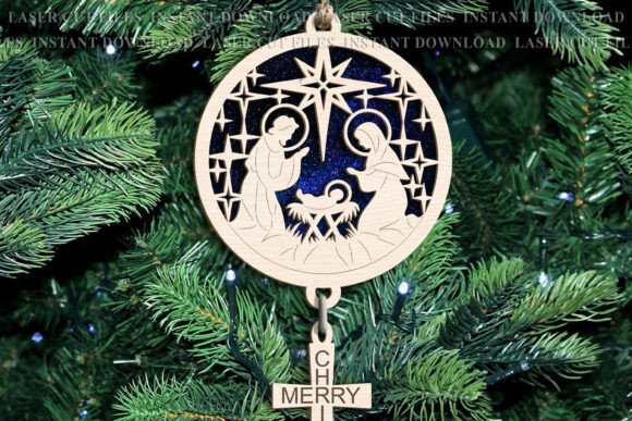 Jesus in a Manger Christmas Suncatcher for Laser Engraving