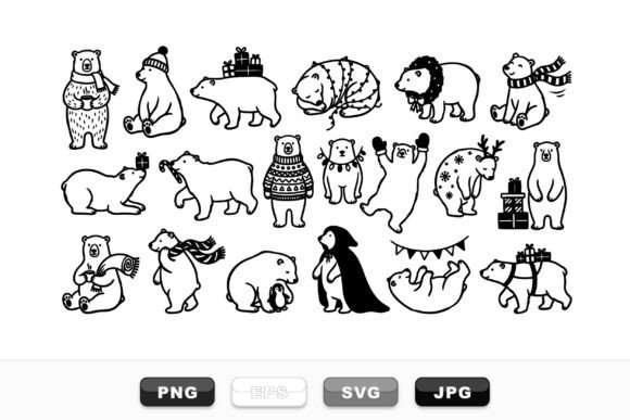 Winter Bear Holiday Clipart Set: Perfect for Festive Graphics