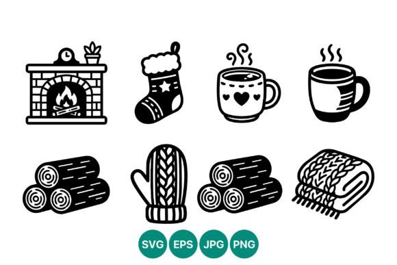 Winter Cozy Fireplace Coffee Icons: Perfect for Editorial Graphics